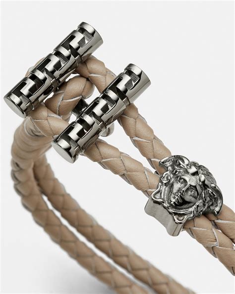 versace greek ring braided leather bracelet|Versace medusa leather bracelet.